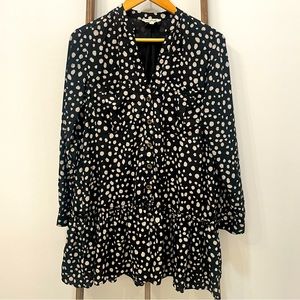 Black Pattern Button Up Long Sleeve Dress